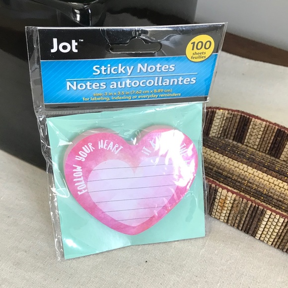 Jot Sticky Notes 100 Sheets Follow Your Heart Heat Shaped Pink Lined Notes - Picture 1 of 1